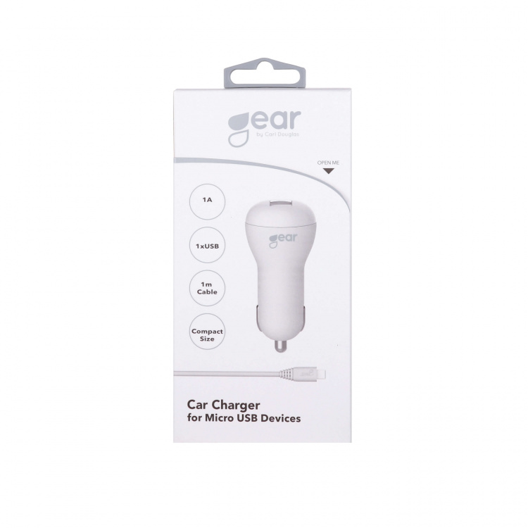 Gear Laturi 12-24V 1xUSB 1A Valk. MicroUSB Johto Pyöreä 1m