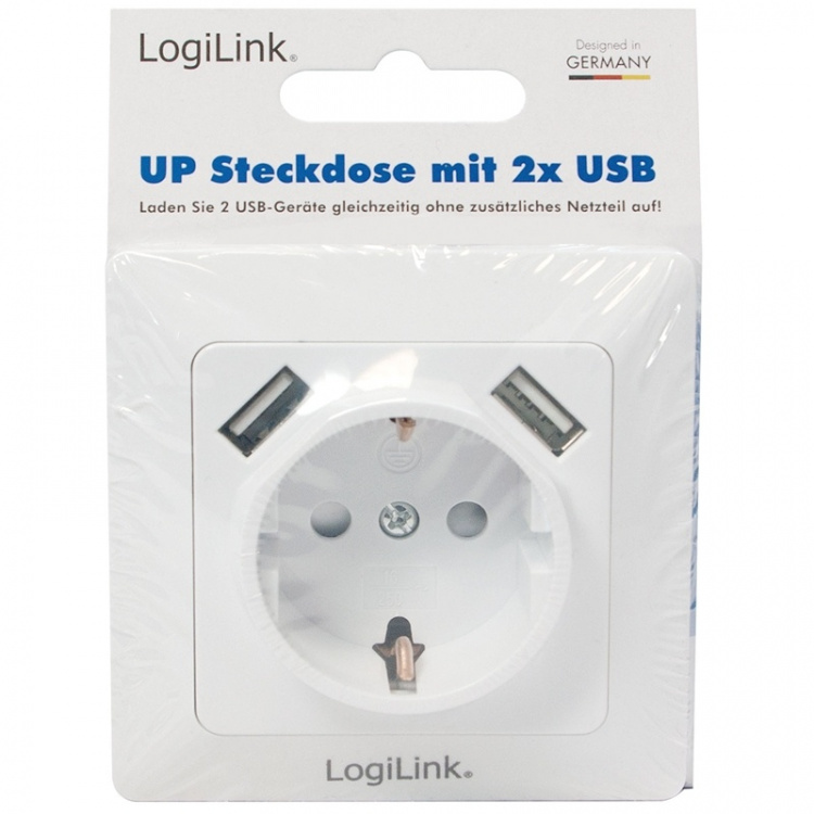 LogiLink Vägguttag 230V med 2xUSB 2,1A LogiLink Vägguttag 230V med 2xUSB 2,1A