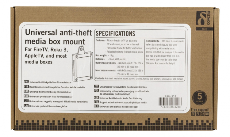 DELTACO mediatoistimen murtosuojateline, asennussarja, terästä, musta