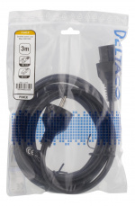 DELTACO maadoitettu kaapeli, 3m, IEC 60320 C15 - CEE 7/7, musta