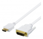 DELTACO HDMI - DVI-kaapeli, 2m, Full HD, valkoinen