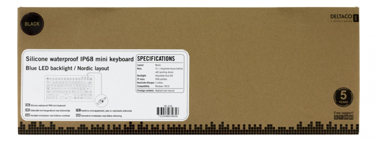 DELTACO vesitiivis näppäimistö, valm. silikon., IP68, kompakti, musta DELTACO vesitiivis näppäimistö, valm. silikon., IP68, kompakti, musta