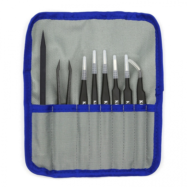 Kingsdun tip set, 8 parts, ESD, tweezers, black Kingsdun tip set, 8 parts, ESD, tweezers, black