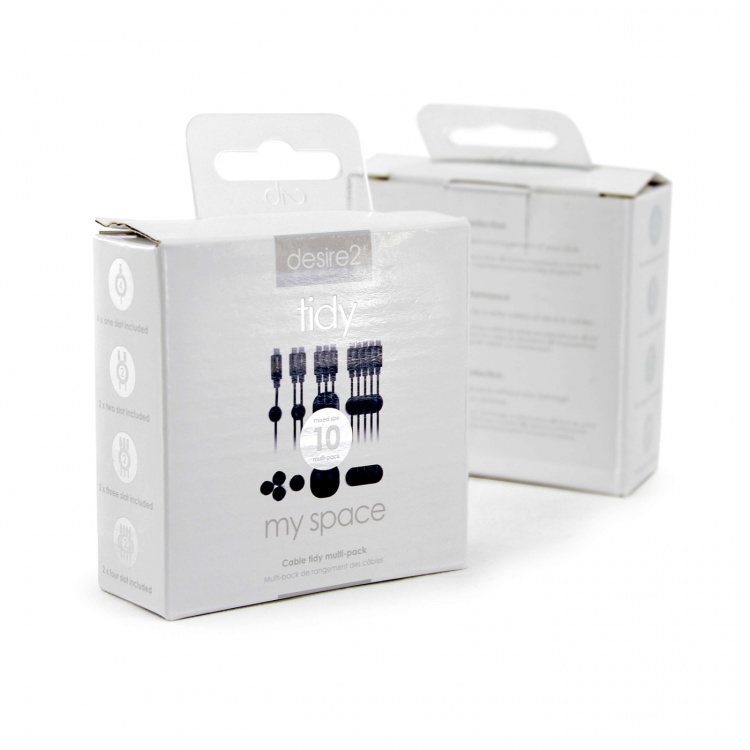 Desire2 Johtokiinnike Tidy 10pack Musta 4x1 johto, 2x2 johdot, 2x3 johdot, 2x4 johdot