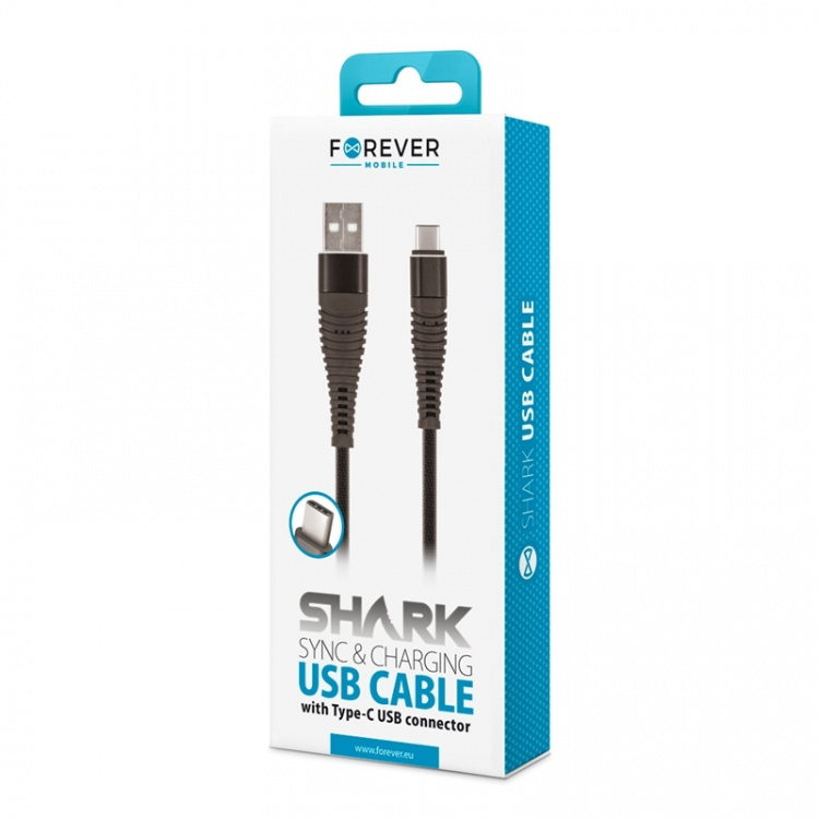 Forever Shark - USB type-C-kaapeli, musta Forever Shark - USB type-C-kaapeli, musta