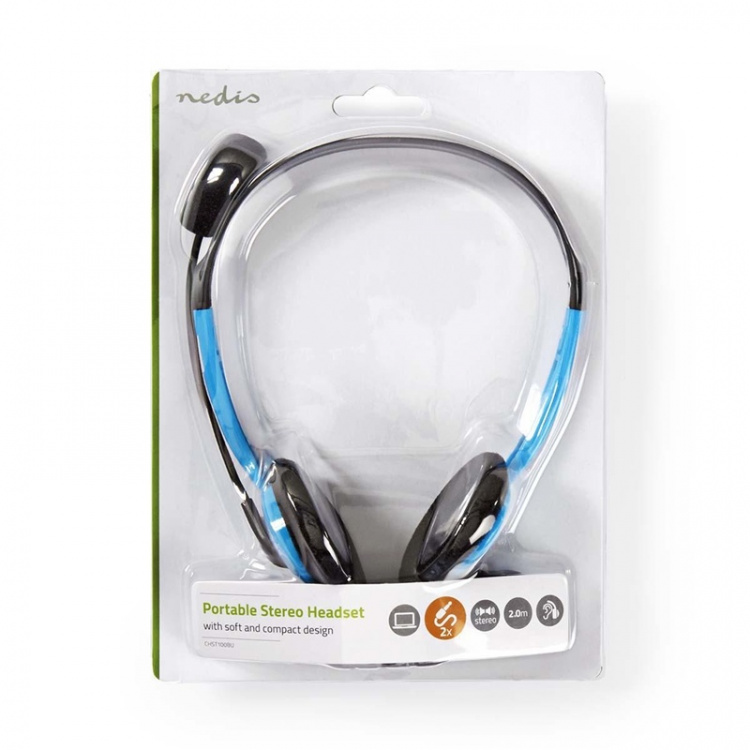Nedis PC-headset | On-Ear-Kuulokkeet | Stereo | 2x 3.5 mm | Kokoontaitettava Mikrofoni | Sininen