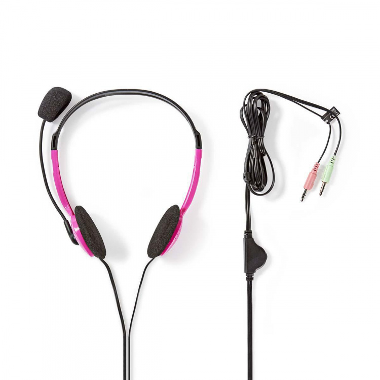 Nedis PC-headset | On-Ear-Kuulokkeet | Stereo | 2x 3.5 mm | Kokoontaitettava Mikrofoni | Pinkki