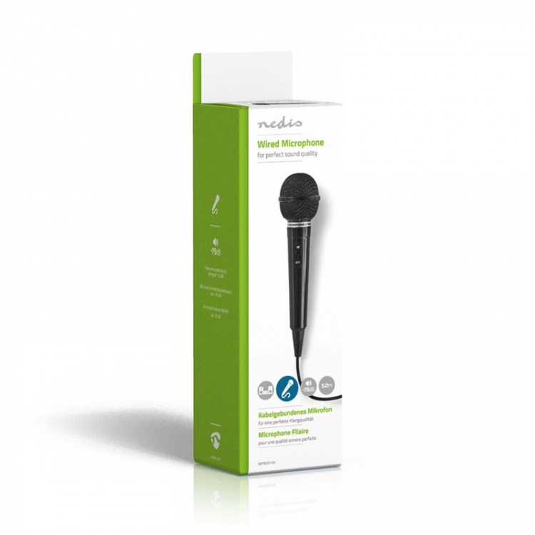 Nedis Langallinen Mikrofoni | Kardioidi | Kiinteä kaapeli | 5.00 m | 80 Hz - 12 kHz | 600 Ohm | -75 dB | On/off-kytkin | ABS-Muovi | Musta