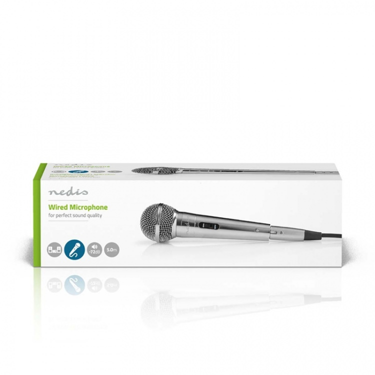 Nedis Mikrofoni | Kardioidi | Irroitettava kaapeli | 5.00 m | 80 Hz - 13 kHz | 600 Ohm | -72 dB | On/off-kytkin | Metalli | Hopea