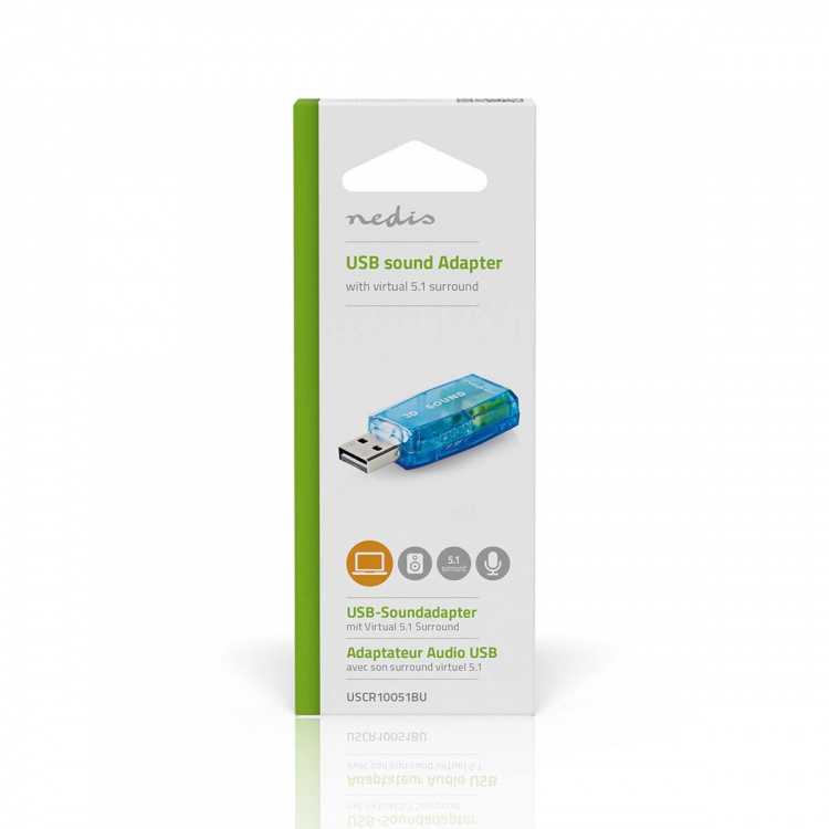 Nedis Äänikortti | 5.1 | USB 2.0 | Mikrofonin liitäntä: 1x 3.5 mm | Kuulokkeiden liitäntä: 3.5 mm Uros
