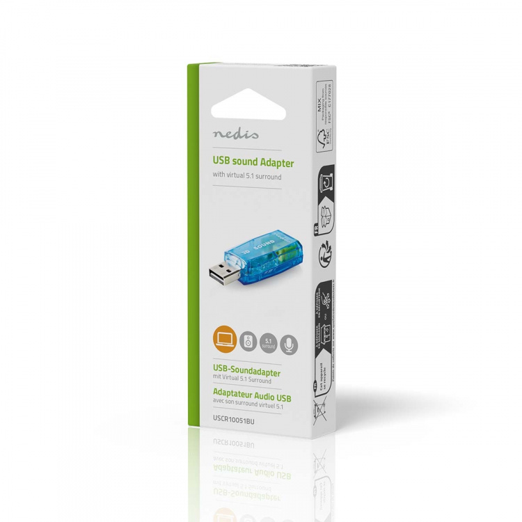 Nedis Äänikortti | 5.1 | USB 2.0 | Mikrofonin liitäntä: 1x 3.5 mm | Kuulokkeiden liitäntä: 3.5 mm Uros