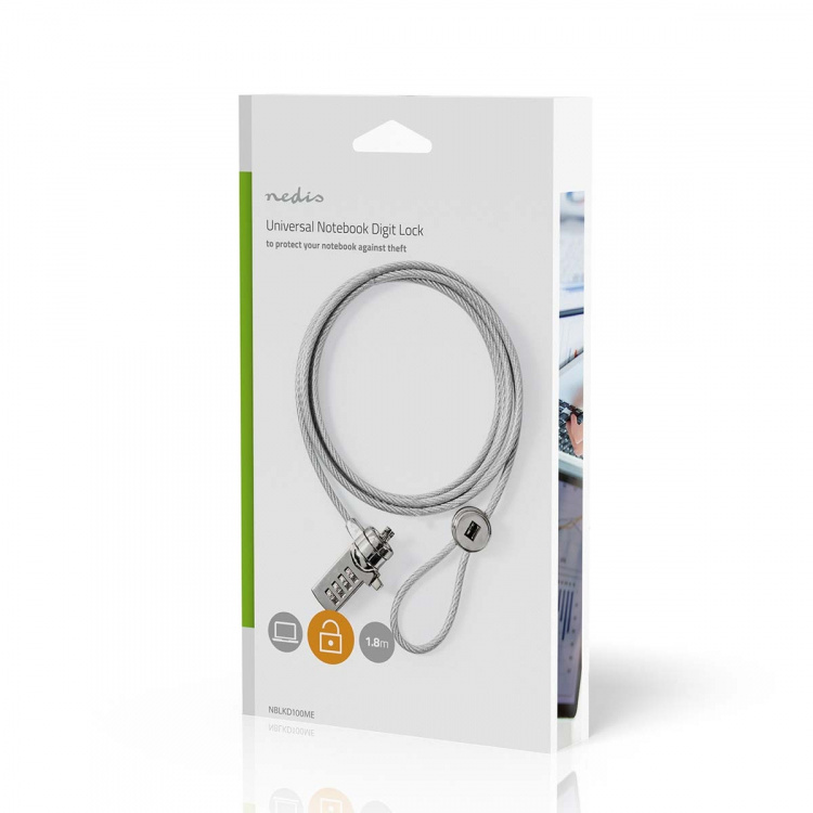 Nedis Kannettavan Tietokoneen Lukko | Lukon tyyppi: Numerolukko | 1.80 m | Sinkkiä Alloy