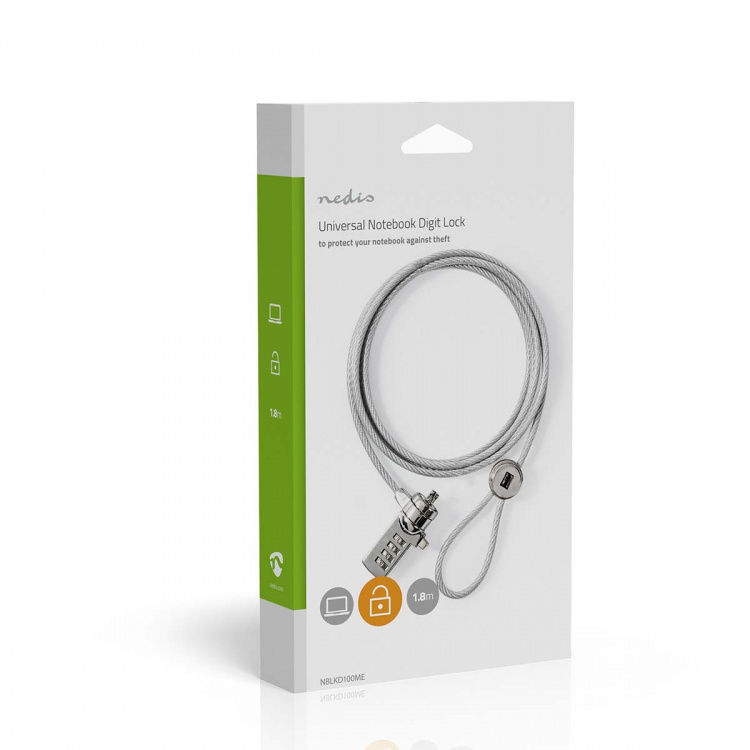 Nedis Kannettavan Tietokoneen Lukko | Lukon tyyppi: Numerolukko | 1.80 m | Sinkkiä Alloy
