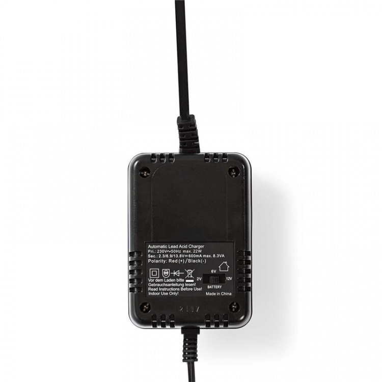 Nedis Lyijyakku laturi | 2.3 / 6.9 / 13.8 V DC | 0.6 A | Trickle-lataus | Euro/Tyyppi C (CEE 7/16) | Akkukengät | Akun tyyppi: AGM / Geeli / Lyijyhappo / SLA / VRLA | Musta Nedis Lyijyakku laturi | 2.3 / 6.9 / 13.8 V DC | 0.6 A | Trickle-lataus | Euro/Tyyppi C (CEE 7/16) | Akkukengät | Akun tyyppi: AGM / Geeli / Lyijyhappo / SLA / VRLA | Musta