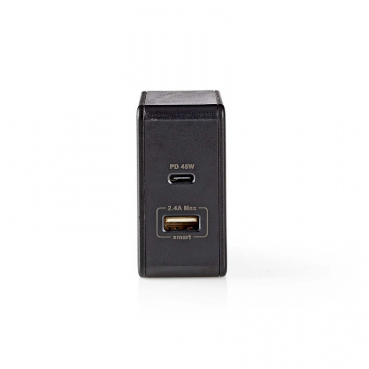Nedis Seinälaturi | 57 W | PD3.0 45W | Pikalataus-toiminto | 2.25 A / 2.4 / 3.0 A | Lähtöliitäntöjen määrä: 2 | USB-A / USB-C™ | Kaapeli ei sisälly | Automaattinen Jännitteen Valinta | Musta