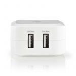 Nedis Seinälaturi | 24 W | Pikalataus-toiminto | 2x 2.4 A A | Lähtöliitäntöjen määrä: 2 | 2x USB-A | Kaapeli ei sisälly | Single Voltage Output | Valkoinen