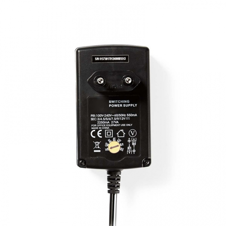 Nedis AC Yleisvirtalähde | 27 W | 3 - 12 V DC | 1.80 m | 2.25 A A | 6 plug(s) | Musta