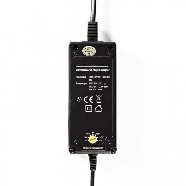 Nedis AC Yleisvirtalähde | 36 W | 5 - 15 V DC | 3.60 m | 2.4 A - 3.0 A A | 6 plug(s) | Musta