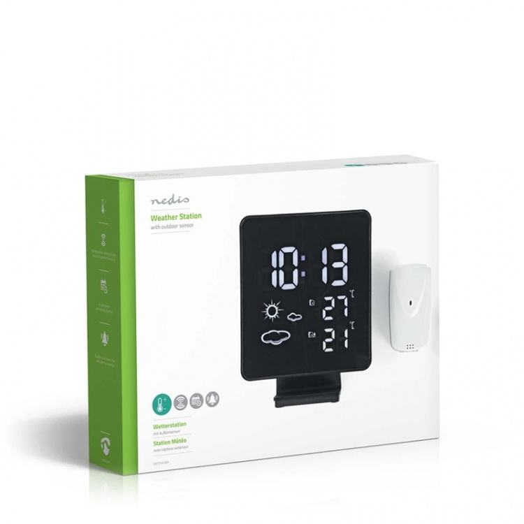 Nedis Sääasema | Sisä- ja ulkotila | Sisältää langattoman sääsensorin | Sääennustus | Ajannäytöllä | Digitaalinen | Herätyskellotoiminnan