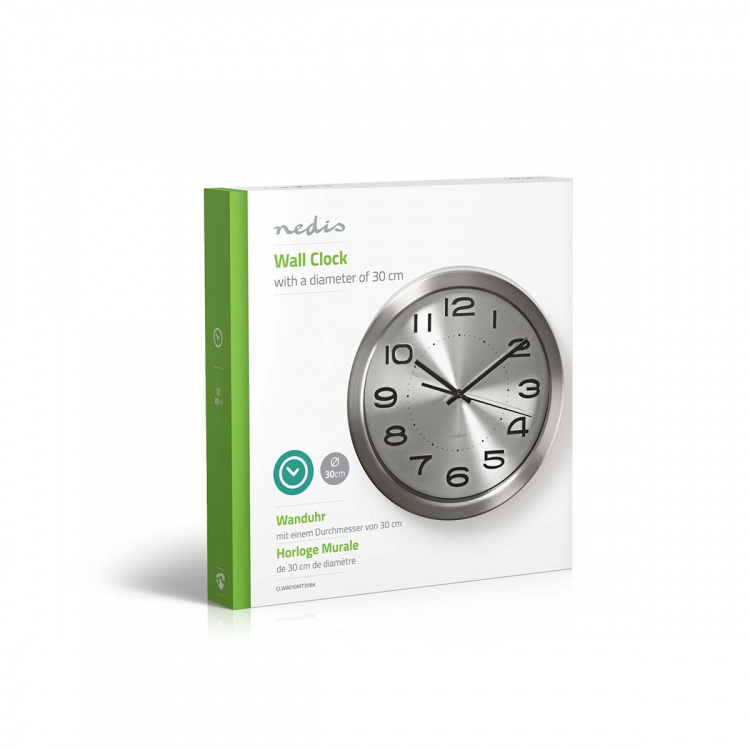 Nedis Seinäkello | Halkaisija: 300 mm | Ruostumaton Teräs | Hopea