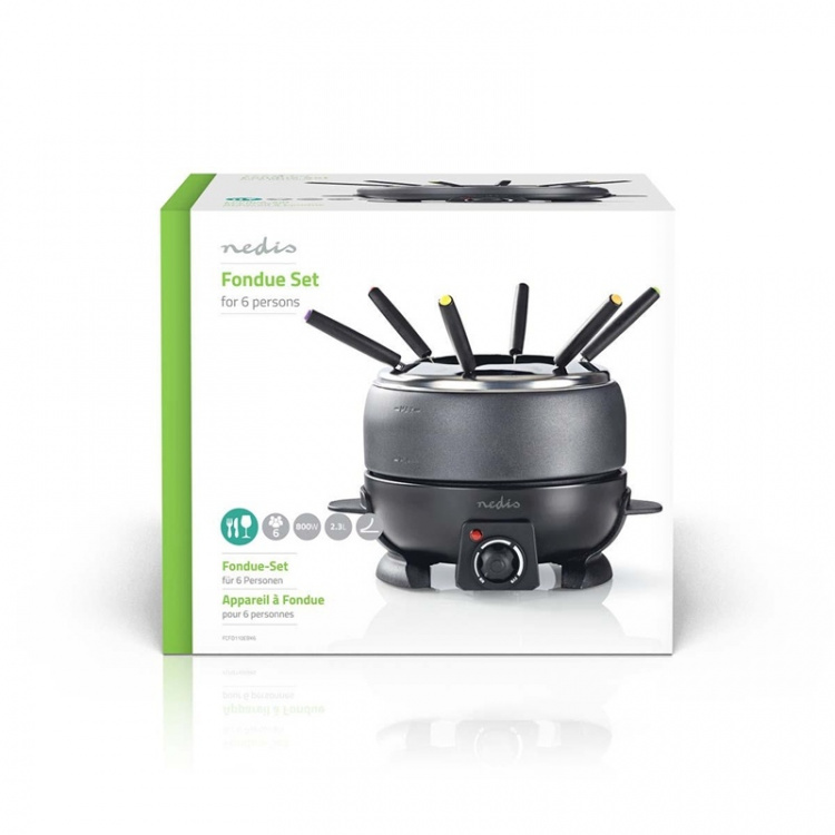 Nedis Fondue-setti | 6 Henkilöä | 2.3 l | Säädettävä lämpötilan säätö | 800 W | Viileät kosketuspinnat | Liukumaton pohja | Ylikuumenemissuoja