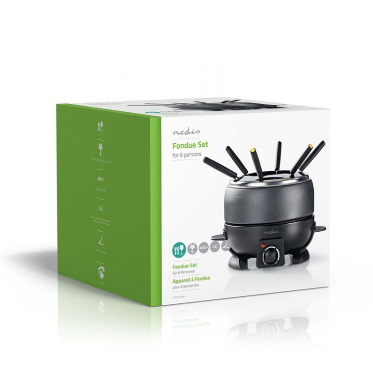 Nedis Fondue-setti | 6 Henkilöä | 2.3 l | Säädettävä lämpötilan säätö | 800 W | Viileät kosketuspinnat | Liukumaton pohja | Ylikuumenemissuoja