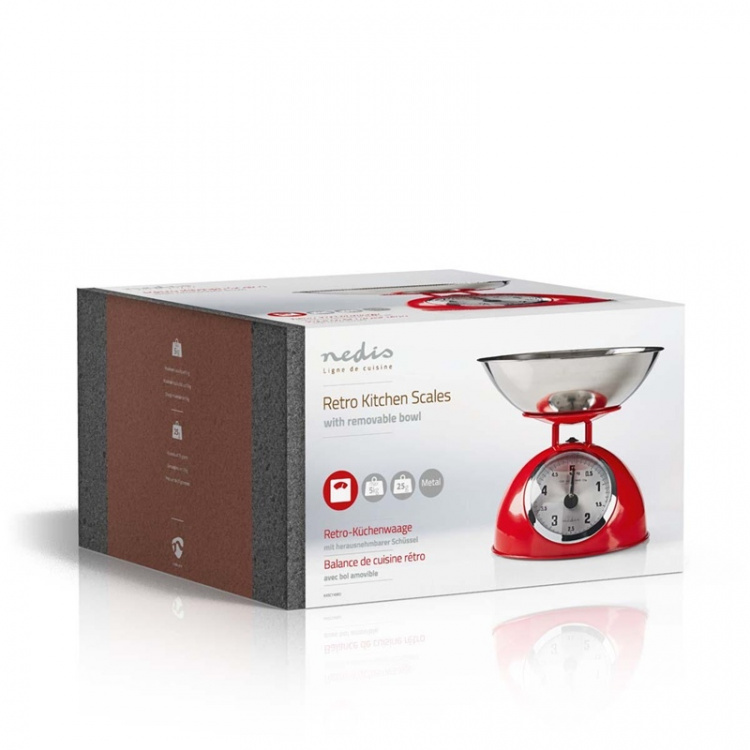 Nedis Keittiövaaka | Analoginen | Ruostumaton Teräs | Irrotettava kulho | Punainen