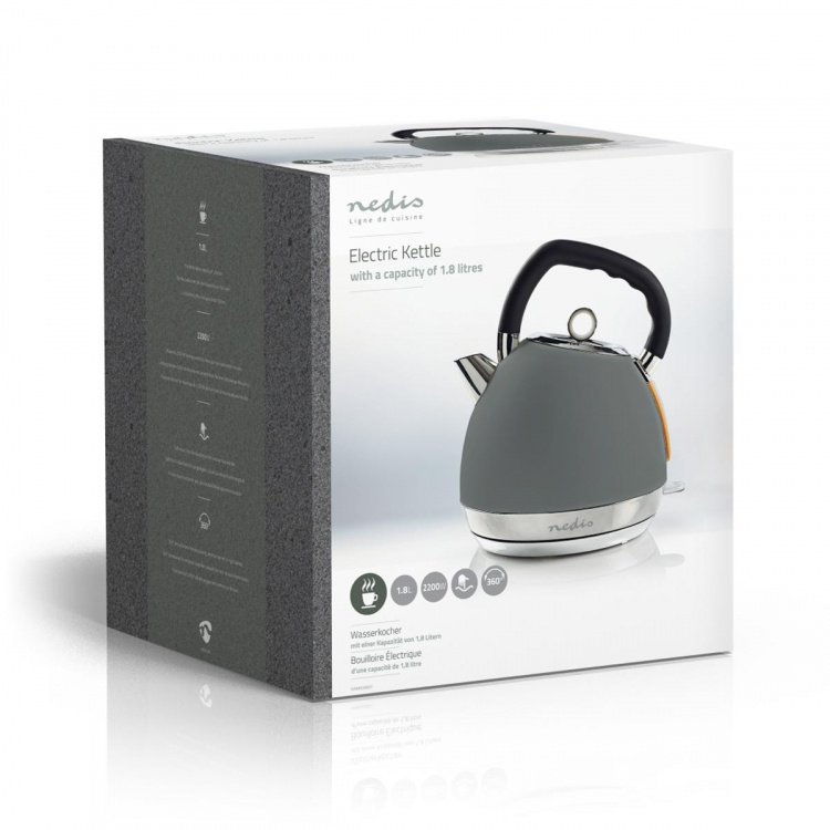 Nedis Vedenkeitin | 1.8 l | Soft-Touch | Harmaa | Pyörivä 360 astetta | Piilotettu lämmityselementti | Strix® ohjain | Tyhjäksi kiehumisen suoja Nedis Vedenkeitin | 1.8 l | Soft-Touch | Harmaa | Pyörivä 360 astetta | Piilotettu lämmityselementti | Strix® ohjain | Tyhjäksi kiehumisen suoja