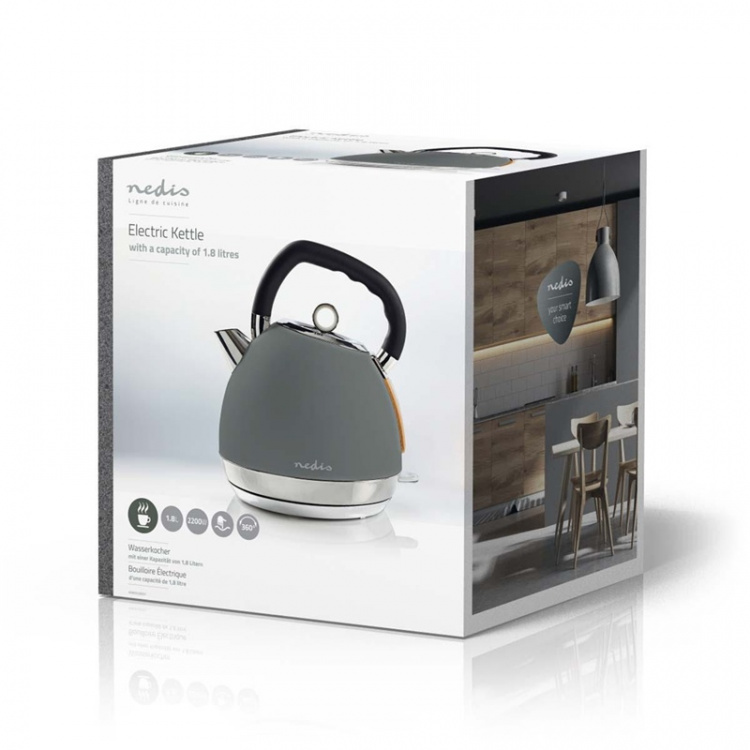 Nedis Vedenkeitin | 1.8 l | Soft-Touch | Harmaa | Pyörivä 360 astetta | Piilotettu lämmityselementti | Strix® ohjain | Tyhjäksi kiehumisen suoja Nedis Vedenkeitin | 1.8 l | Soft-Touch | Harmaa | Pyörivä 360 astetta | Piilotettu lämmityselementti | Strix® ohjain | Tyhjäksi kiehumisen suoja