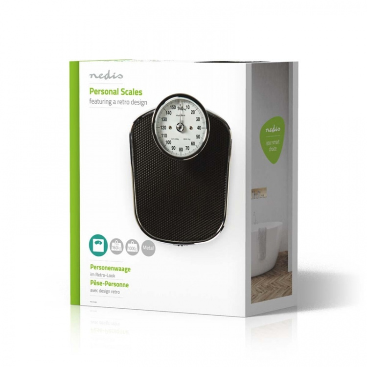Nedis Henkilövaaka | Analoginen | Musta | Kumi | Liukumaton punnituspinta | Maksimi punnituskyky: 160 kg