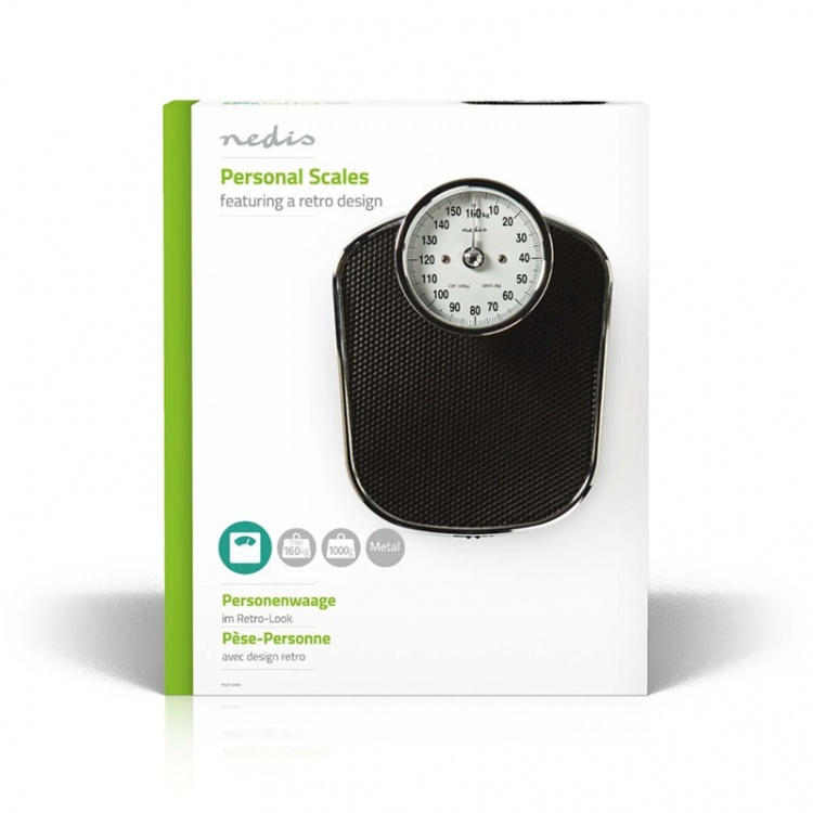 Nedis Henkilövaaka | Analoginen | Musta | Kumi | Liukumaton punnituspinta | Maksimi punnituskyky: 160 kg