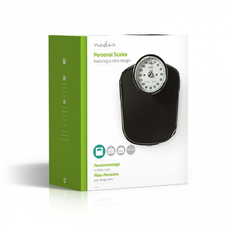 Nedis Henkilövaaka | Analoginen | Musta | Kumi | Liukumaton punnituspinta | Maksimi punnituskyky: 160 kg