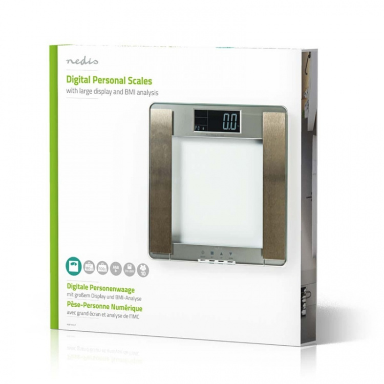 Nedis Henkilövaaka | Digitaalinen | Hopea | Karkaistu Lasi | Maksimi punnituskyky: 180 kg | Kehoanalyysi