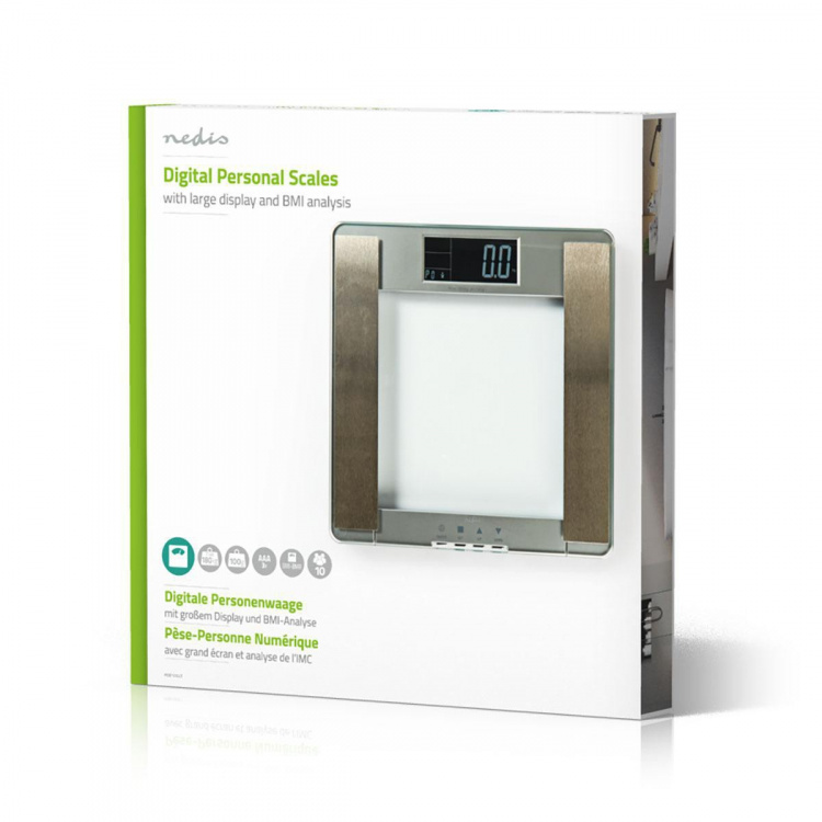 Nedis Henkilövaaka | Digitaalinen | Hopea | Karkaistu Lasi | Maksimi punnituskyky: 180 kg | Kehoanalyysi