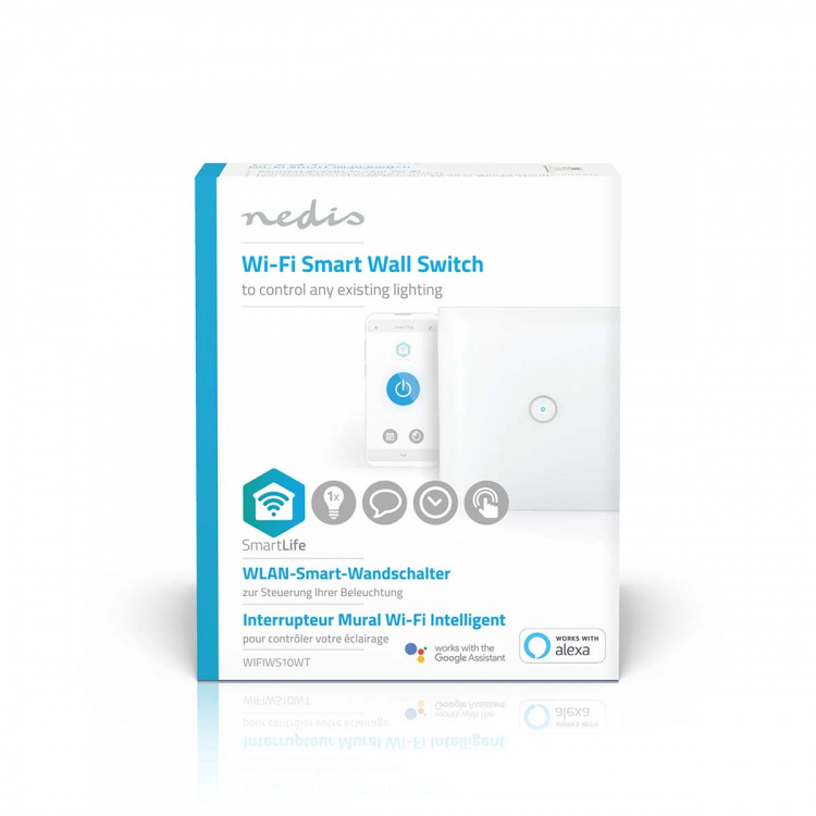 Nedis SmartLife Seinäkytkin | Yksittäinen | Seinäkiinnitys | 1000 W | Android™ / IOS | Lasi | Valkoinen