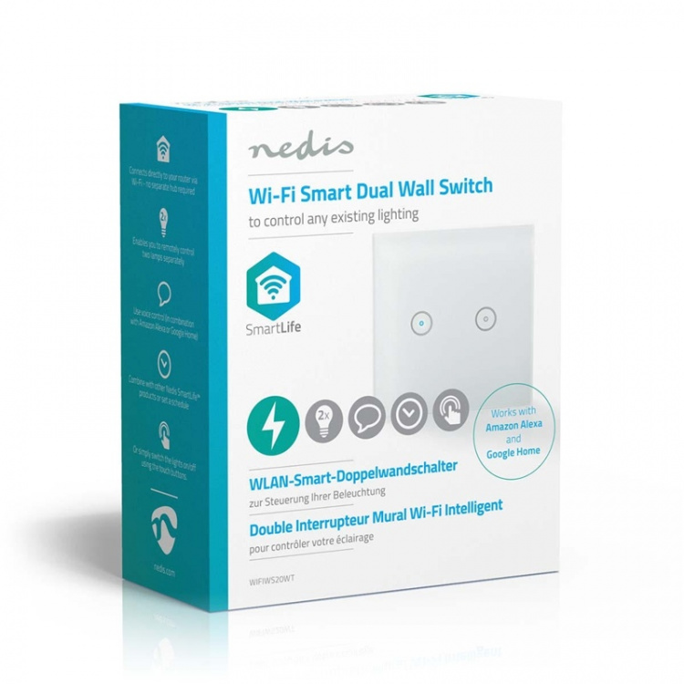 Nedis SmartLife Seinäkytkin | kaksois | Seinäkiinnitys | 1000 W | Android™ / IOS | Lasi | Valkoinen Nedis SmartLife Seinäkytkin | kaksois | Seinäkiinnitys | 1000 W | Android™ / IOS | Lasi | Valkoinen