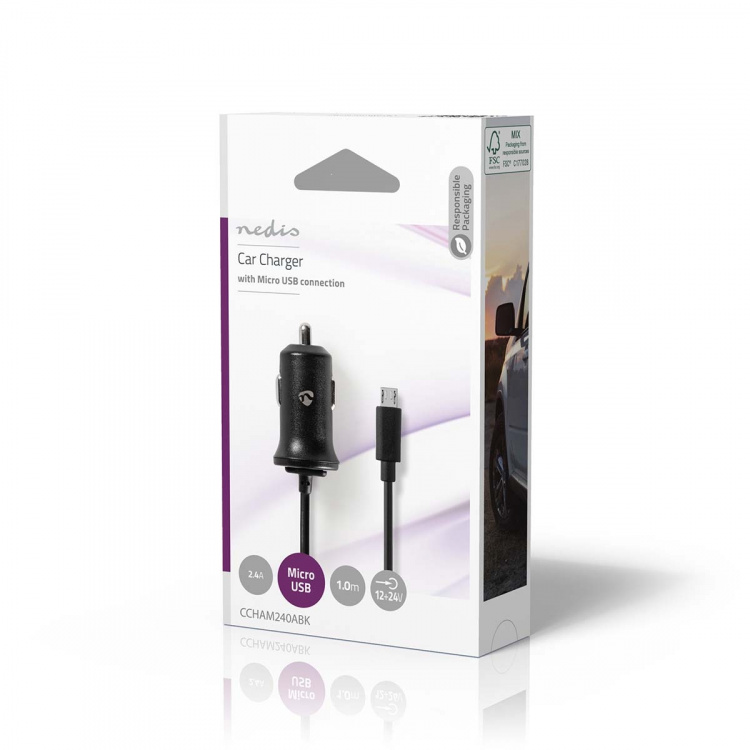 Nedis Autolaturi | 12 W | 1x 2.4 A | Lähtöliitäntöjen määrä: 1 | Micro USB (kiinteä) Kaapeli | 1.00 m | Single Voltage Output Nedis Autolaturi | 12 W | 1x 2.4 A | Lähtöliitäntöjen määrä: 1 | Micro USB (kiinteä) Kaapeli | 1.00 m | Single Voltage Output