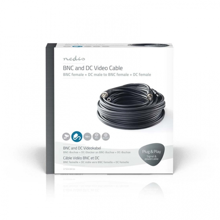 Nedis CCTV kaapeli | BNC / DC | 10.0 m | Pyöreä | PVC | Musta | Pakkaus