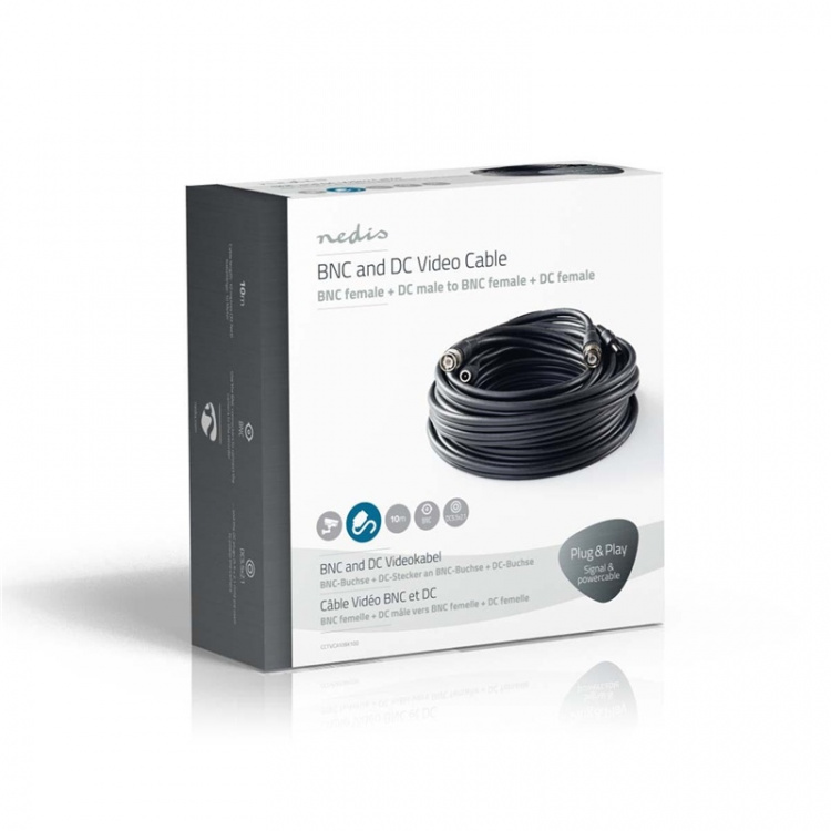 Nedis CCTV kaapeli | BNC / DC | 10.0 m | Pyöreä | PVC | Musta | Pakkaus