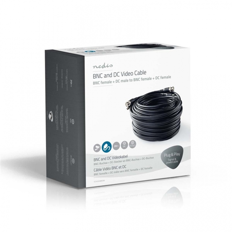 Nedis CCTV kaapeli | BNC / DC | 20.0 m | Pyöreä | PVC | Musta | Pakkaus