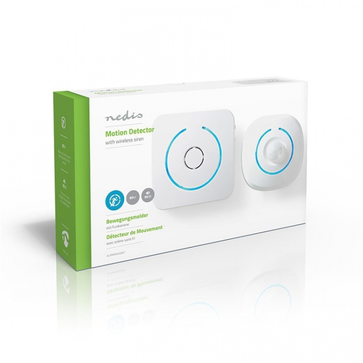Nedis Hälytin liiketunnistimella | Paristokäyttöinen | 6x AA/LR6 | 85 dB | Tunnistusalue: 6 m | Seinä | Sininen / Valkoinen