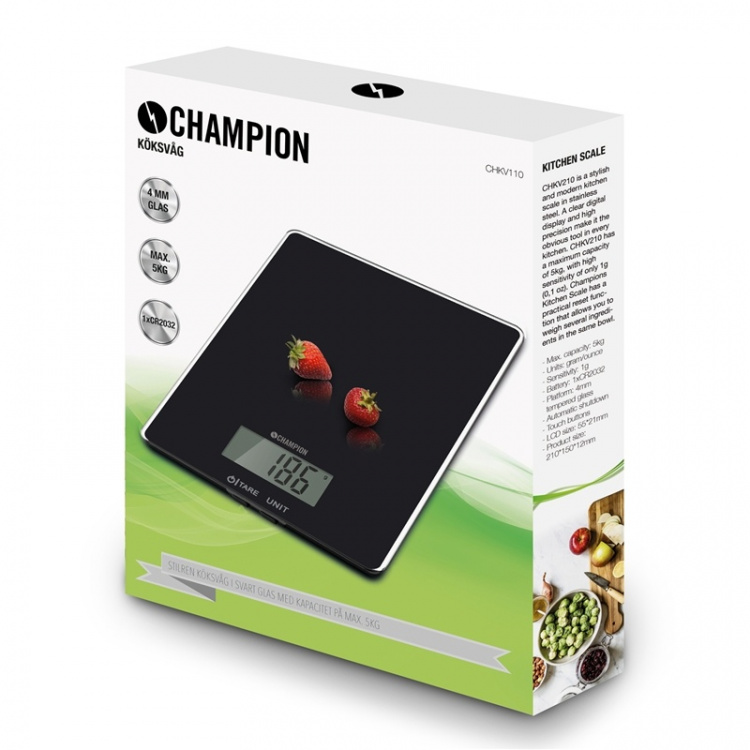 Champion Köksvåg Glas 5kg, Svart Champion Köksvåg Glas 5kg, Svart