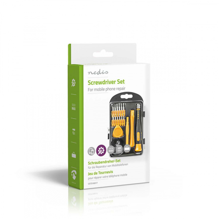 Nedis Puhelimen/tabletin korjaussarja | 17-in-1 | Älypuhelin / PC / Tabletti | Philips terät | Uritetut terät | Pentalobe terät | Kolmisiipi terät Nedis Puhelimen/tabletin korjaussarja | 17-in-1 | Älypuhelin / PC / Tabletti | Philips terät | Uritetut terät | Pentalobe terät | Kolmisiipi terät