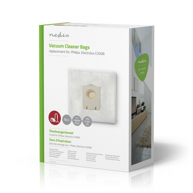 Nedis Pölypussi | 12 kpl | Mikrokuitu | Eniten myyty: Philips / Electrolux | Valkoinen