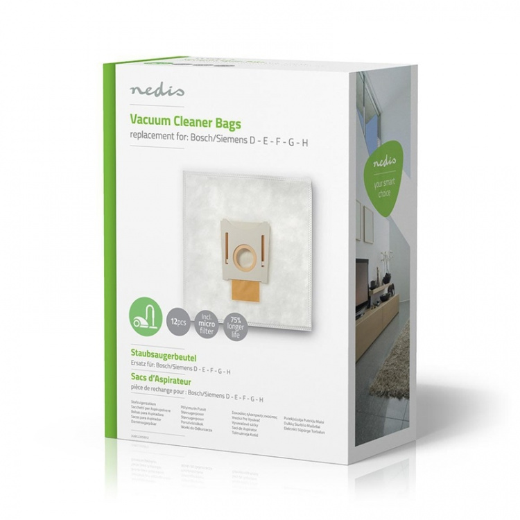 Nedis Pölypussi | 12 kpl | Mikrokuitu | Eniten myyty: Bosch / Siemens | Valkoinen