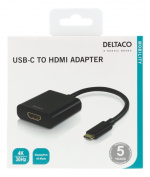 DELTACO USB-C - HDMI-sovitin, 4096x2160 30Hz, musta DELTACO USB-C - HDMI-sovitin, 4096x2160 30Hz, musta