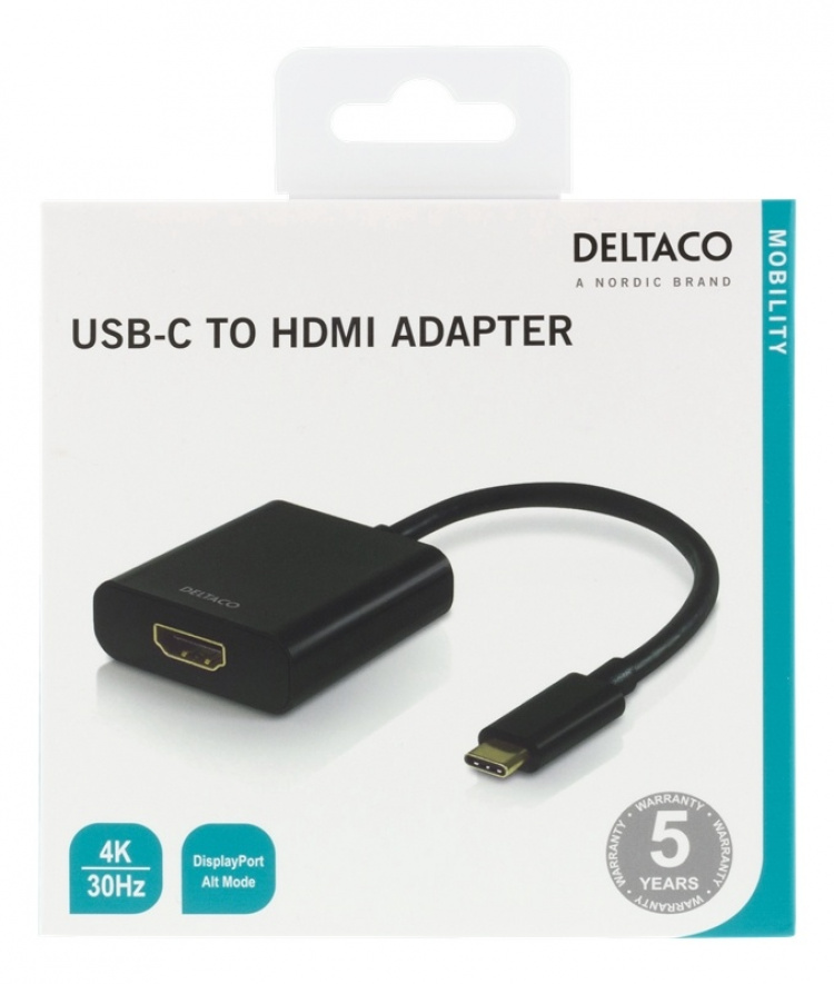 DELTACO USB-C - HDMI-sovitin, 4096x2160 30Hz, musta DELTACO USB-C - HDMI-sovitin, 4096x2160 30Hz, musta