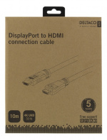 DELTACO DP - HDMI-kaapeli, 10m, 3840x2160 30Hz, 10,8Gb/s, musta
