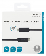 DELTACO USB-C-kaapeli, 1m, 3A, USB 3.1 Gen 1, E-Marker, musta