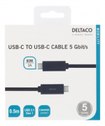 DELTACO USB-C-kaapeli, 0,5m, USB 3.1 Gen 1, musta